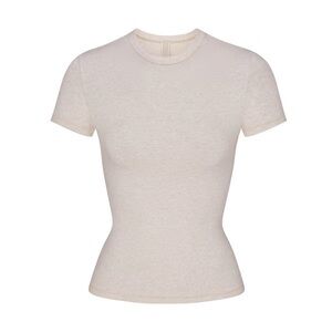 skims cotton jersey short sleeve t-shirt in heather oatmeal